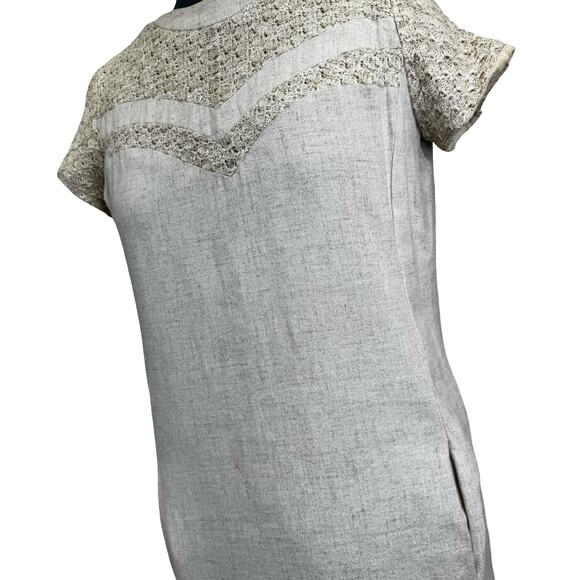 1960s Cream Linen Blend Shift Dress w Crochet Yoke – Mr. Jack Dallas – Size 16 - Picture 14 of 16